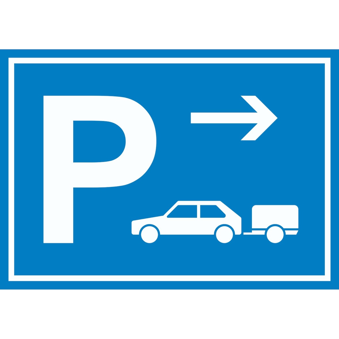 PKW mit Anhänger Parkplatz Schild mit Richtungspfeil rechts waagerecht A2 (420x594mm)