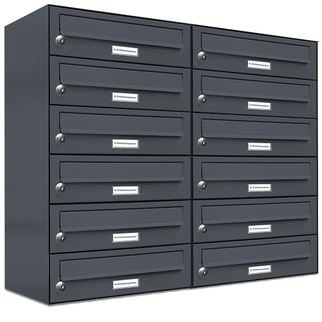 AL Briefkastensysteme 12 Fächer Premium Wand Briefkasten Anlage in RAL 7016 Anthrazit Grau, Post A4, robust, wetterfest, Artikelnummer: 132P12EA2P7016