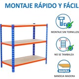 thumbnail of SimonRack Scaffali Metallo Garage 900x1200x400 mm, 3 Niveaux, Ripiani in Legno, 200 kg per Ripiano, Blu/Arancione/Legno – Maderclick