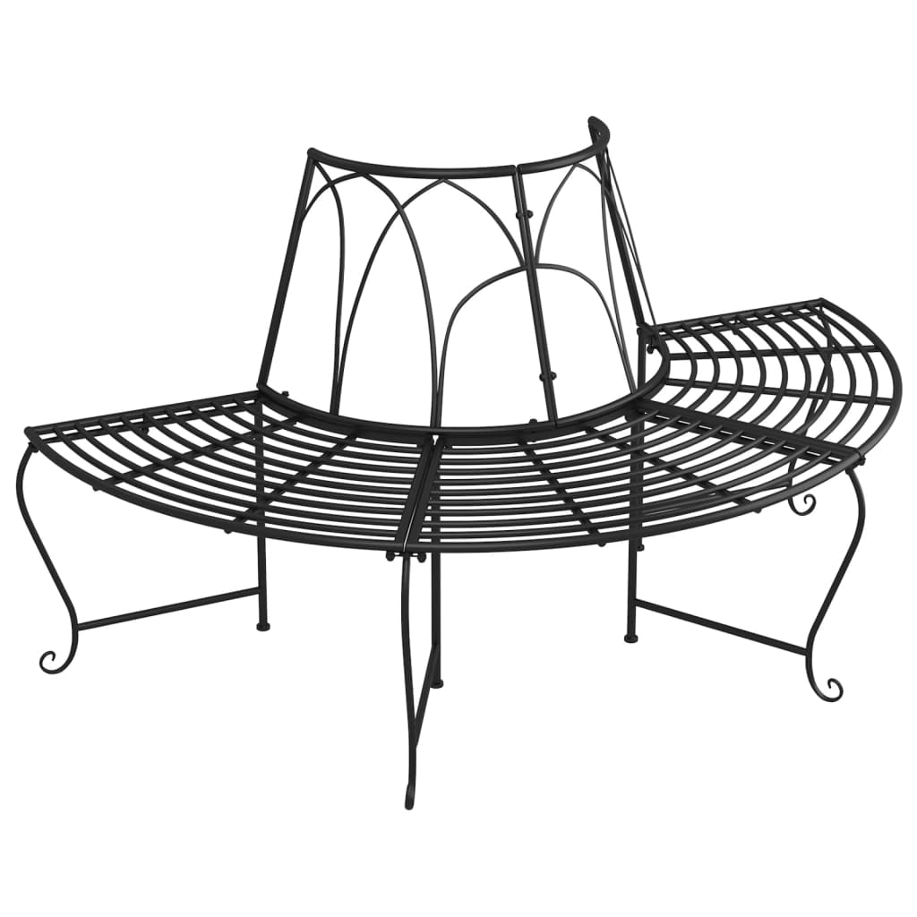 Helloshop26 - Panca da giardino arredo da esterno per patio cornice per alberi semicircolare diametro 159 cm acciaio nero 02_0011818