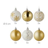 thumbnail of Relaxdays Weihnachtskugeln 30er Set, Kunststoff, D: 6 cm, runde Weihnachtsbaumdeko, Baumschmuck bruchsicher, gold/weiß