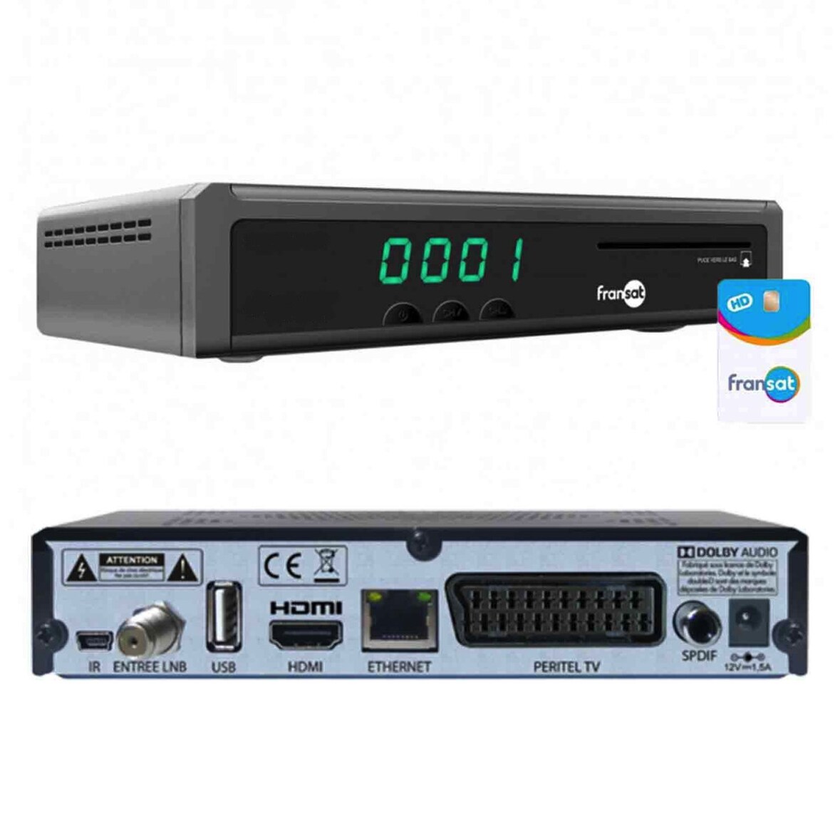 Fransat Décodeur Tnt Satellite Hd + Carte Viaccess Fransat Pc7 Valable 4 Ans - Chaine Tf1 Inclus - Eutelsat 5w Usage Non Intensif Optex