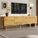 thumbnail of Moderner TV-Schrank 155x36x47 cm mit Wellenmuster Holzoptik 4 Türen Kabelmanagement Stauraum für Mediengeräte