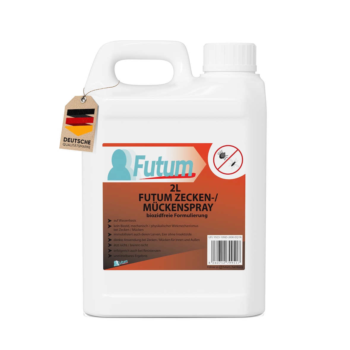 FUTUM 2L Zeckenspray / Mückenspray bekämpft Insekten, Eier, Larven, Insektenspray ohne Biozide auf Wasserbasis,  Sofortwirkung ohne Flecken