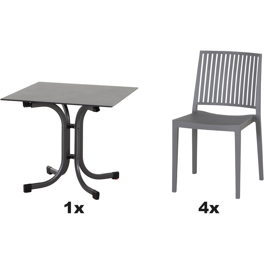 SIENA GARDEN Urban Lights Set 5teilig Lane Stuhl gastrotauglich grau mit Tisch Sola 80x80