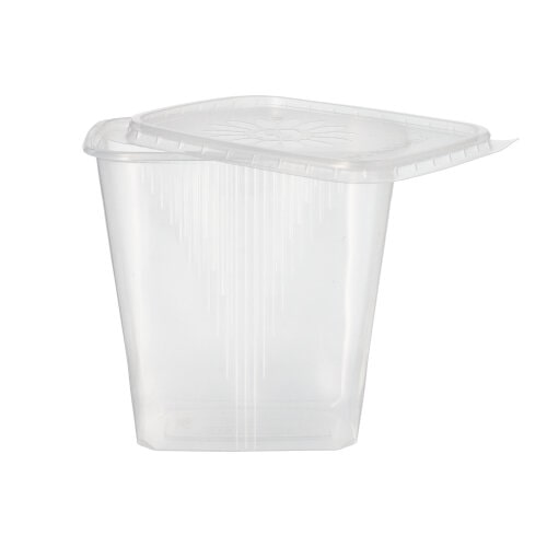250 Feinkost Verpackungsbecher 500ml/500ccm  klar rechteckig PP recycelbar mit Deckel im Kombipack