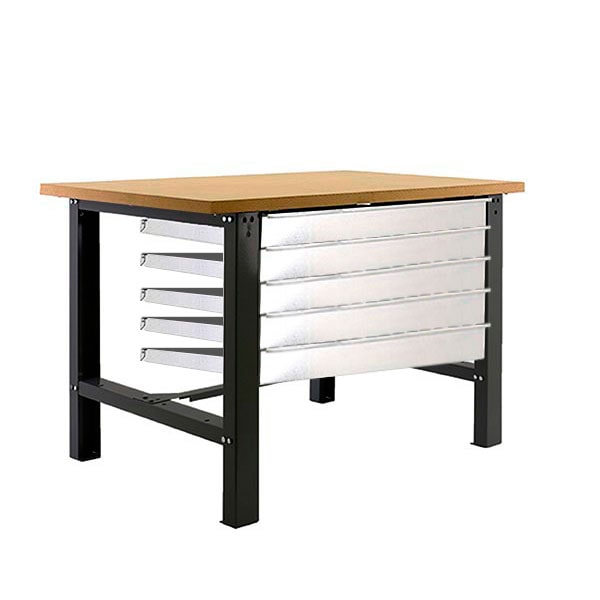 SimonRack Banco de Trabajo Taller, Capacidad Carga 600 kg, 865x1500x750 mm, Madera MDF, 5 Cajones, Antracita/Mdf - BT-6