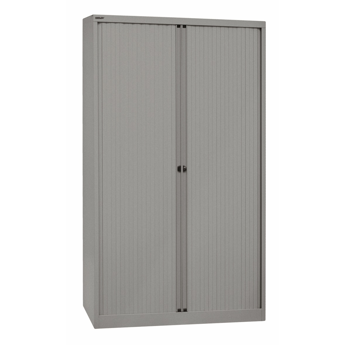 BISLEY Rollladenschrank abschließbar in silber Schrank aus Metall Rolladen aus Kunststoff inkl. 4 Einlegeböden