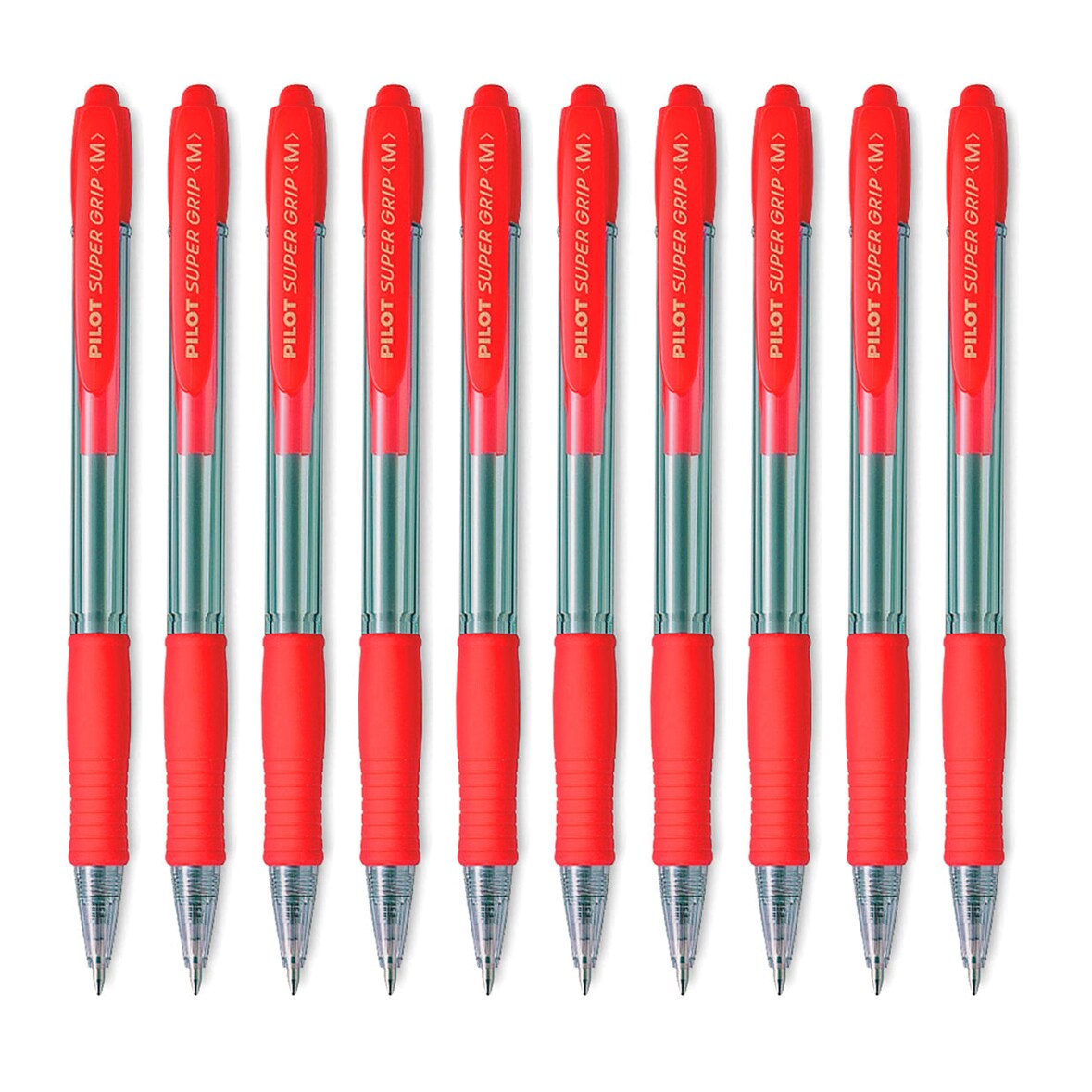 PILOT - Caja de 10 Bolígrafos Super Grip Retráctil de Punta Media Tinta en Aceite. Rojo