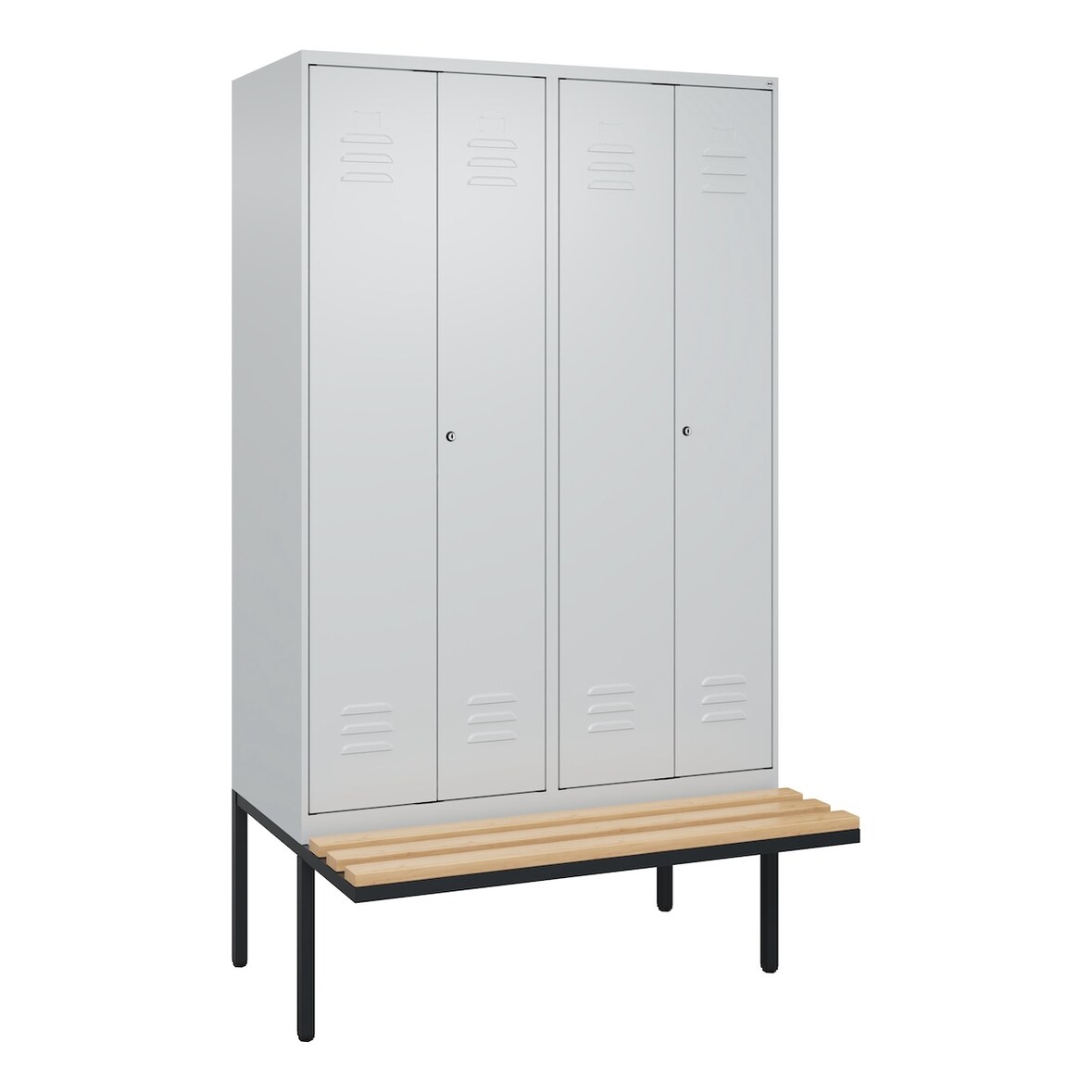 C+P Doppel-Spind Classic PLUS, schwebender Sitzbank aus Buche 4 Abteile, HxBxT 212x120x82cm, Zylinderschloss, Hellgrau/Hellgrau von PROREGAL