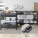 thumbnail of Eisenbett 90x200cm & 140x200cm, Etagenbett mit dreistufiger Leiter in Schwarz für flexible Schlaflösungen