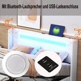 thumbnail of Merax Polsterbett 140x200 Bett mit LED-Lichtleiste, Bluetooth-Player und USB-Aufladung, Stauraumbett aus PU-Leder, Doppelbett Weiß