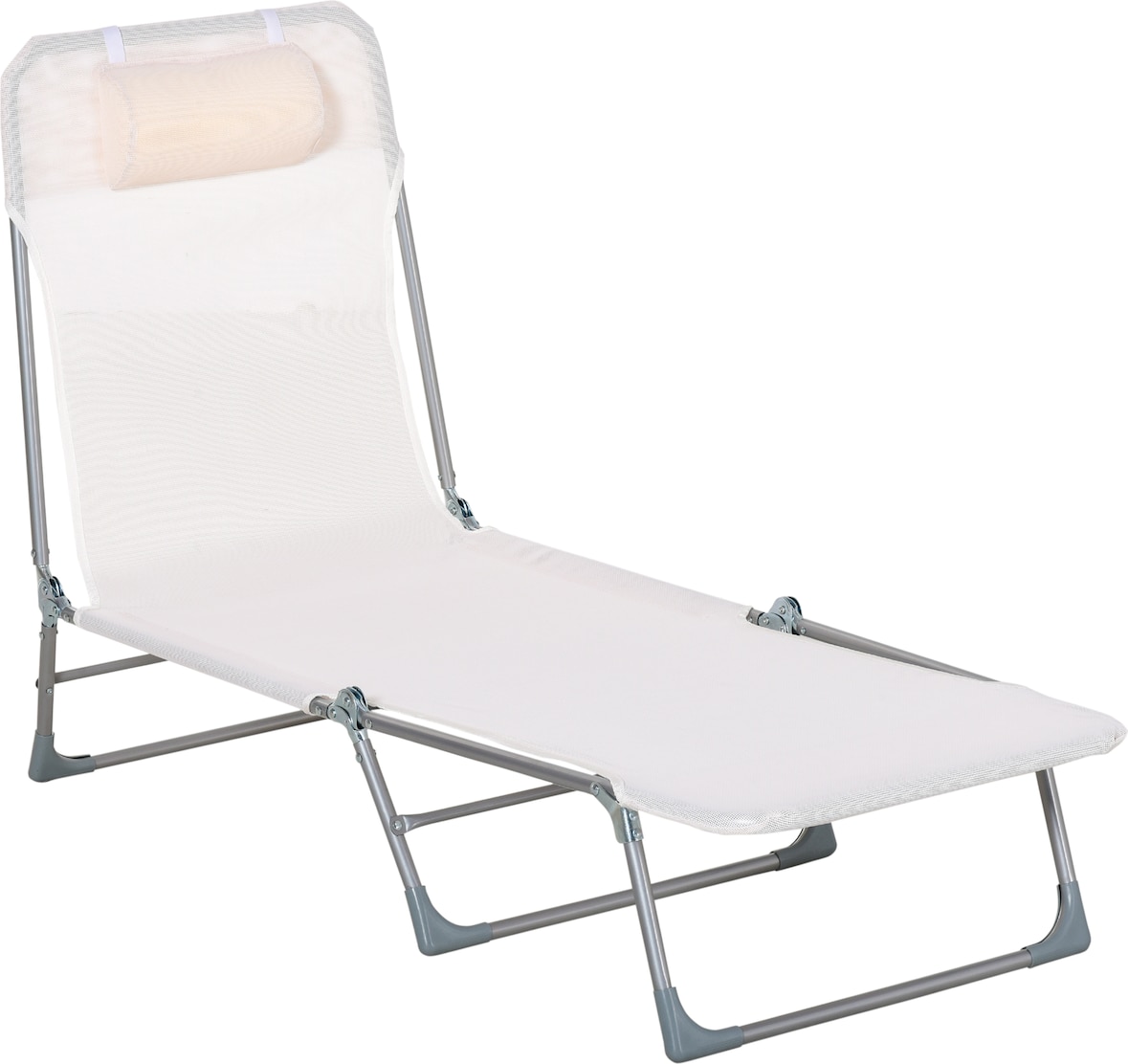 Tumbona Plegable y Reclinable con Reposacabezas y Respaldo Ajustable Crema