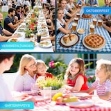 thumbnail of Bierbankauflagen Set 240x70 cm Rot - 1x Tischdecke für 220x50 cm Biertische & 2x Gepolsterte Auflage für 220x25 cm Bierbänke