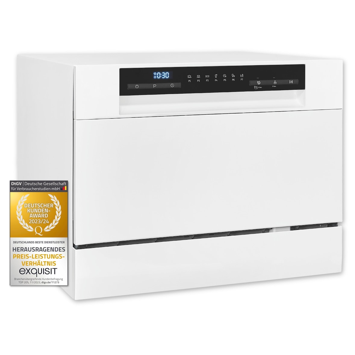 Exquisit Geschirrspüler GSP206-030D weiss | Spülmaschine 55 cm | Power+ | ECO Modus | Tischgerät