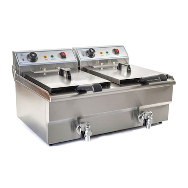 Helloshop26 - Fritadeira elétrica em aço inoxidável com 2 tanques de 16 litros resistência removível torneira de drenagem modelo 3614029
