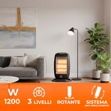 thumbnail of Stufa Alogena Oscillante 1200W con 3 Elementi 3 Livelli di Potenza Basso Consumo Oscillazione 70° Anti Ribaltamento Fino A 40m² 38 × 28 × 55 cm Nero