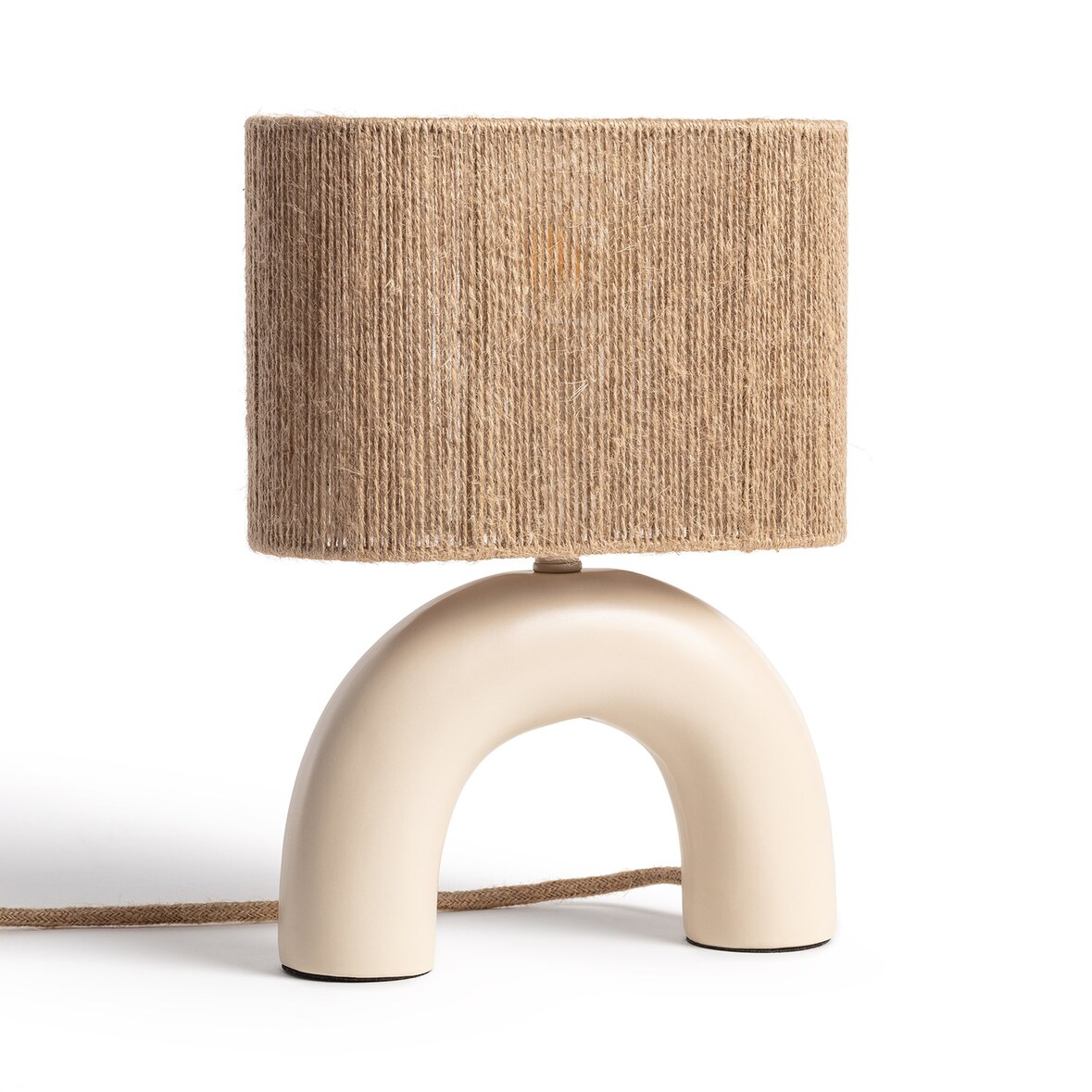 Ledkia Lámpara de Mesa Cerámica y Cuerda Natural Callie Blanco Roto