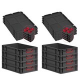 thumbnail of PROREGAL SuperSparSet 8x Eurobox NextGen Color mit Auflagedeckel & Verschlüsse, HxBxT 12x40x60cm, 23L, Schwarz, Griffe rot zu, Eurobehälter