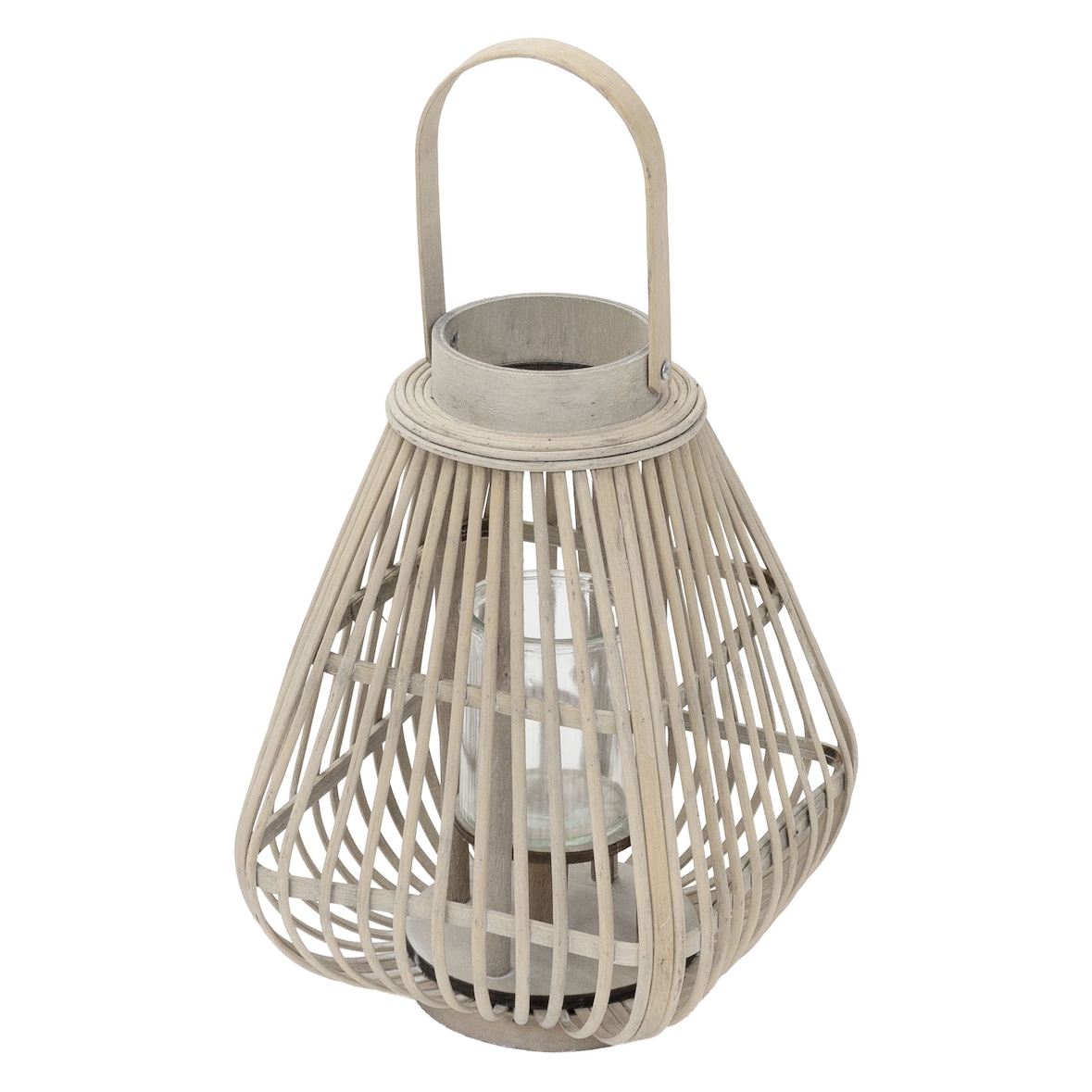 ECD Germany Bambus Laterne, Windlicht H:42,5cm Holzfarbe Gartenlaterne mit Henkel & Glaseinsatz, Bambuslaterne, Kerzenhalter Innen/Außen, Deko Laterne