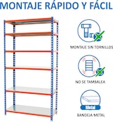 thumbnail of SimonRack Estantería Metálica, 2500x1100x300 mm, 6 Alturas, Bandeja Metal, 200 kg de Punto Flexión, Azul/Naranja/Galva - Simonclick
