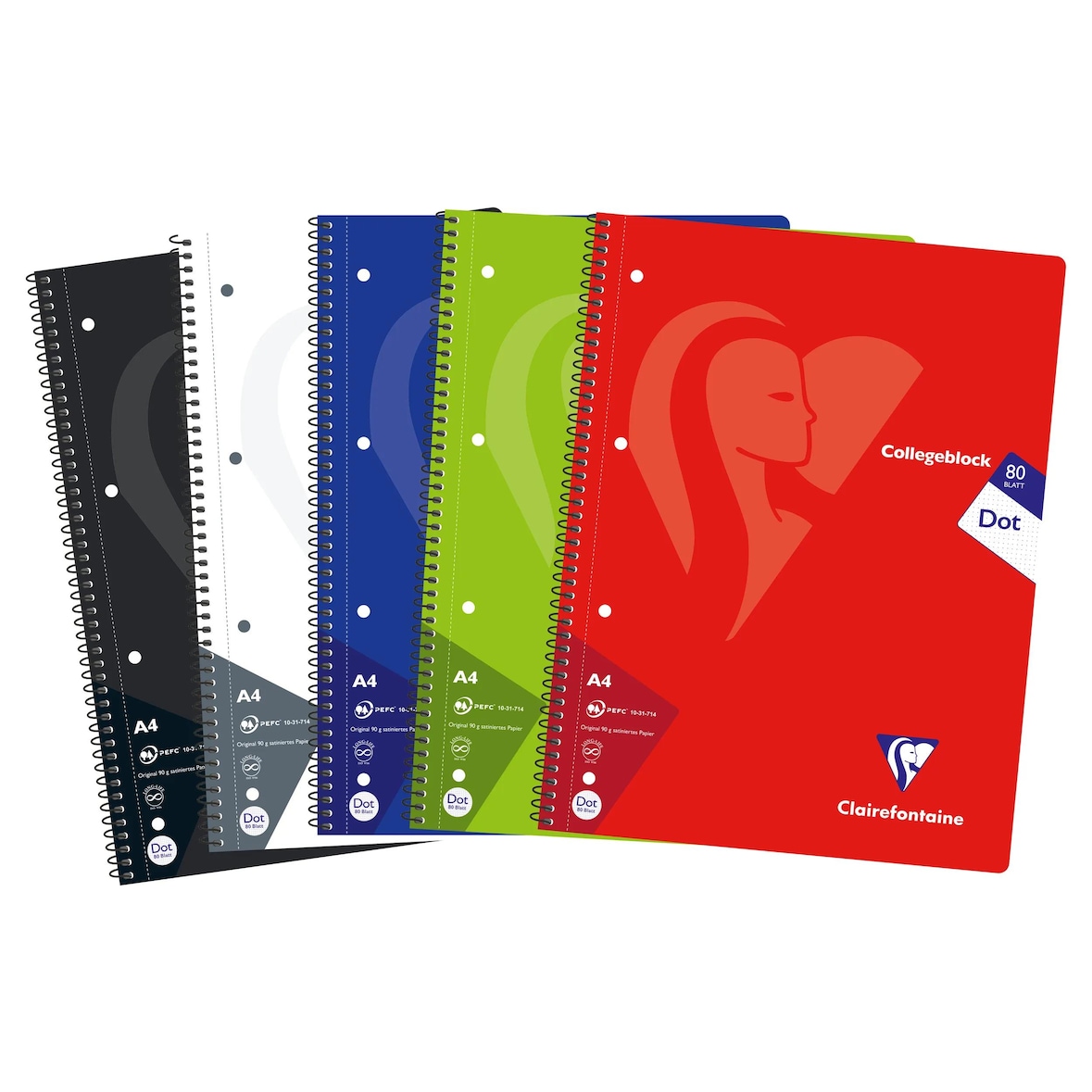 Clairefontaine 20x Collegeblock, 80 Blatt 90g dot/punktkariert, Farben sortiert - 307253C