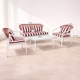 thumbnail of Now's Home - Salon de jardin en acier blanc tissu rayé blanc et coquelicot positano