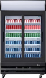 thumbnail of Frigorífico expositor de bebidas com painel iluminado, preto, 2 portas de vidro deslizantes, com fecho, 950L Polar GM814