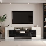thumbnail of TV Lowboard 200x35x60 cm mit LED Beleuchtung 6 Türen 2 Schubladen Weiß+Schwarz Hochglanz MDF moderner Stauraum fürs Wohnzimmer