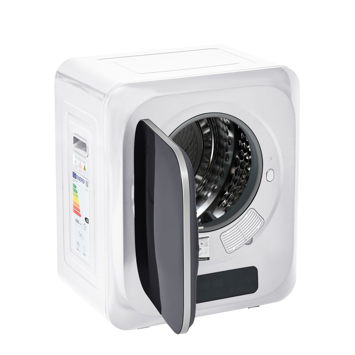 Wäschetrockner Edelstahl 3 kg bis 4 kg 850 W Wandmontage mit Überhitzungsschutz 6 Programmen und Energieklasse G 60x80x40 cm Weiß