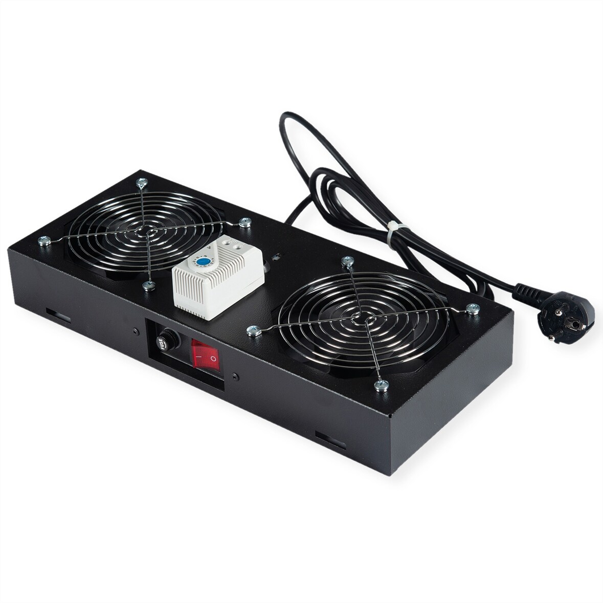 ROLINE Lüftereinheit 2 Lüfter, für 19-Zoll Wandgehäuse schwarz, Thermostat