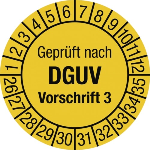 Dreifke® Prüfplakette Geprüft nach DGUV Vorsch. 3, 2026-2035, Folie, Ø 30 mm, 10 Stück/Bogen