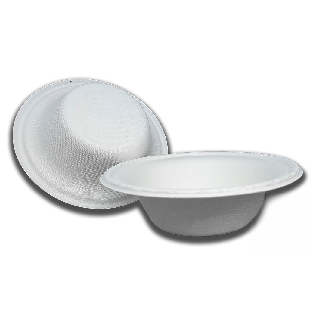 Platos desechables hondos compostable fabricados en caña de azúcar de color blanco. 1000 ud. Modelo: PPR010