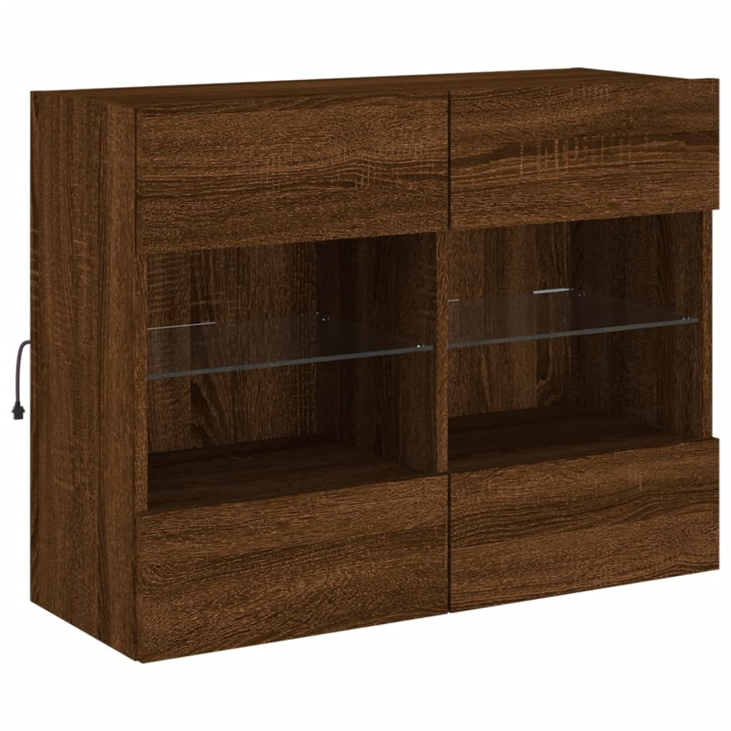 Helloshop26 - Multimedia tv-meubel tv-plank dressoir tv-kast eetkamer woonkamer slaapkamer wandmeubel met ledverlichting eikenhout 02_0027957