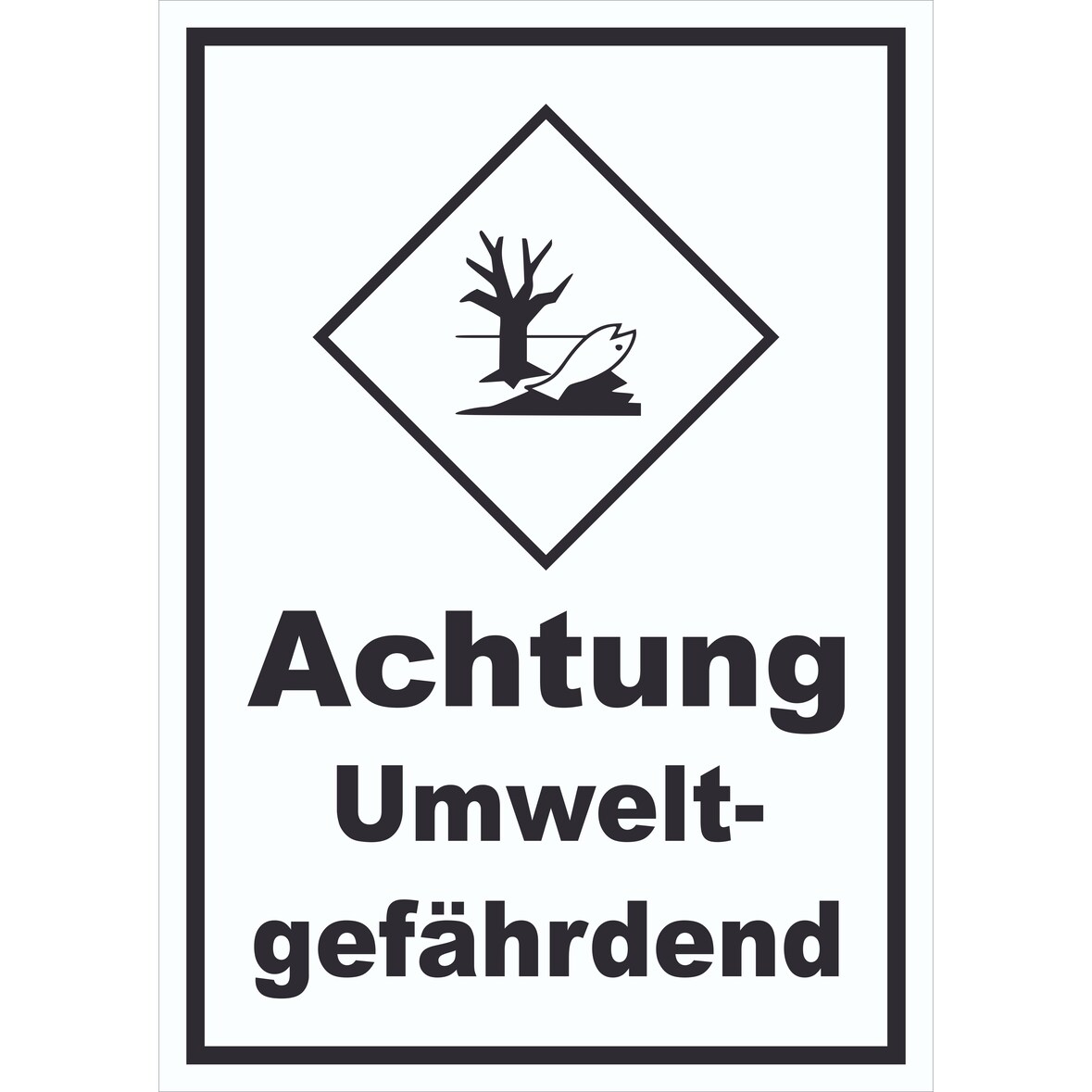 Schild Kenn­zeichen Umwelt­gefähr­dend Fisch Wasser Baum hochkant A3 Rückseite selbstklebend