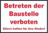 thumbnail of Betreten der Baustelle Schild rot-weiß-schwarz A3 Rückseite selbstklebend