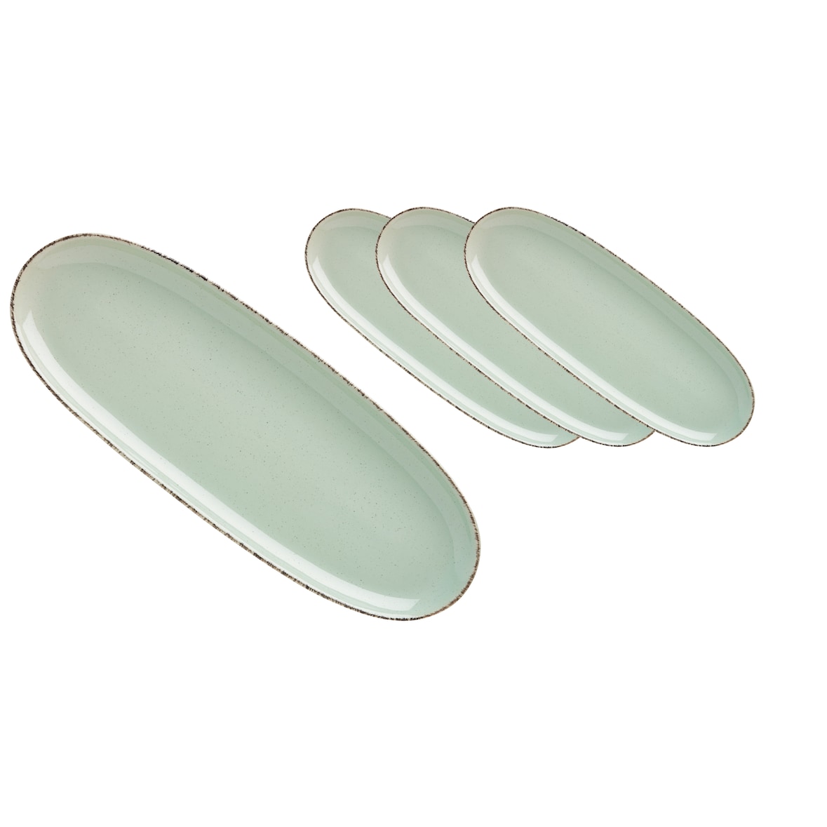 Van Well | URBAN Platte 34x12,5 cm grün 4er Set  - Steinzeug Servierplatte groß Buffet-Platte Käseplatte, zum Servieren & Dekorieren