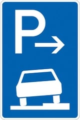 thumbnail of Verkehrsschild VZ315-57, Parken halb auf Gehwegen rechts (Ende), Alu, RA1, 600x900 mm