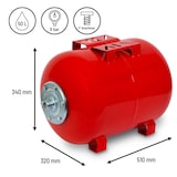 thumbnail of EBERTH Ausdehnungsgefäß 50L, 6 bar, Druckkessel, 1" Anschluss, für Hauswasserwerk, Brunnenpumpe, lackierter Stahl, Horizontal, 0,9mm Wandstärke