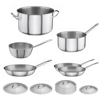 Set de 12 pièces - Casseroles, poêles et couvercles inox
