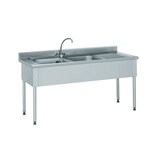 thumbnail of Tournus-aanrecht 1800x600x900mm met 2 wastafel van 500x500x250mm. Met 3-zijdige bekleding, opstaande rand van 100mm. Met kraan. 1 afdruipvlak rechts.