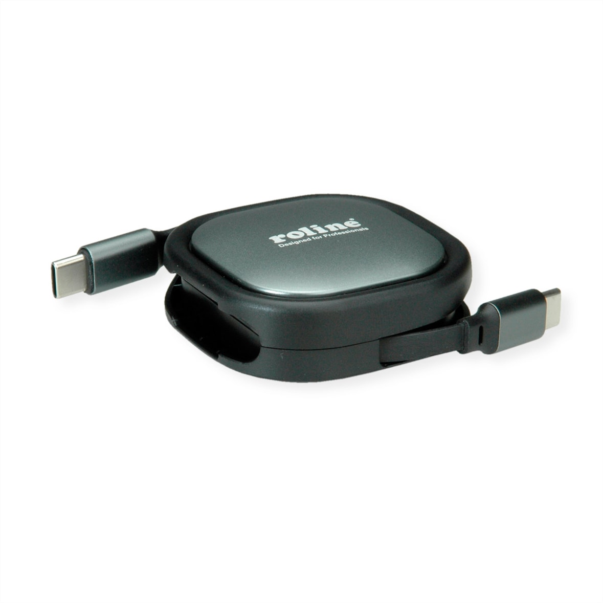 ROLINE USB 2.0 Retractable Cable Type C, 60W, C-C, M/M, zwart, 1,2 m