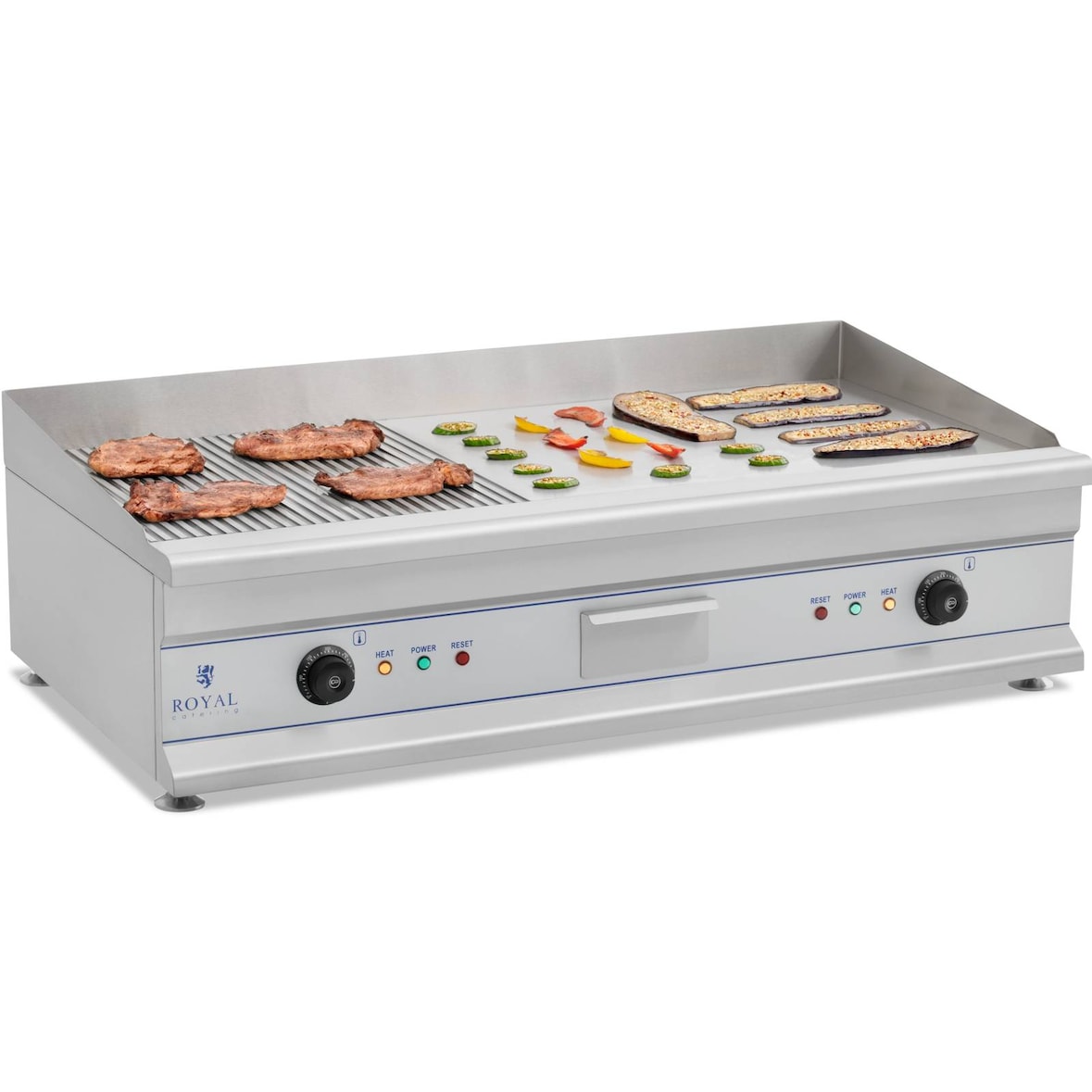 Royal Catering Doppel Elektro Grillplatte - 100 cm - glatt - 2 x 3.200 W