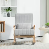 thumbnail of HOMCOM mecedora moderna silla mecedora con patas y reposabrazos de madera de caucho cojín lumbar y bolsillo mecedora para lactancia carga 120 kg gris