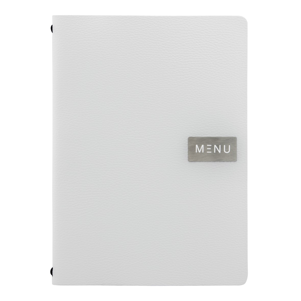 Securit® Menu A4 "Leather" - Branco - Linha "Raw" - 100% couro ecológico - Placa "Menu" + placa em branco incluídas - 4 vistas