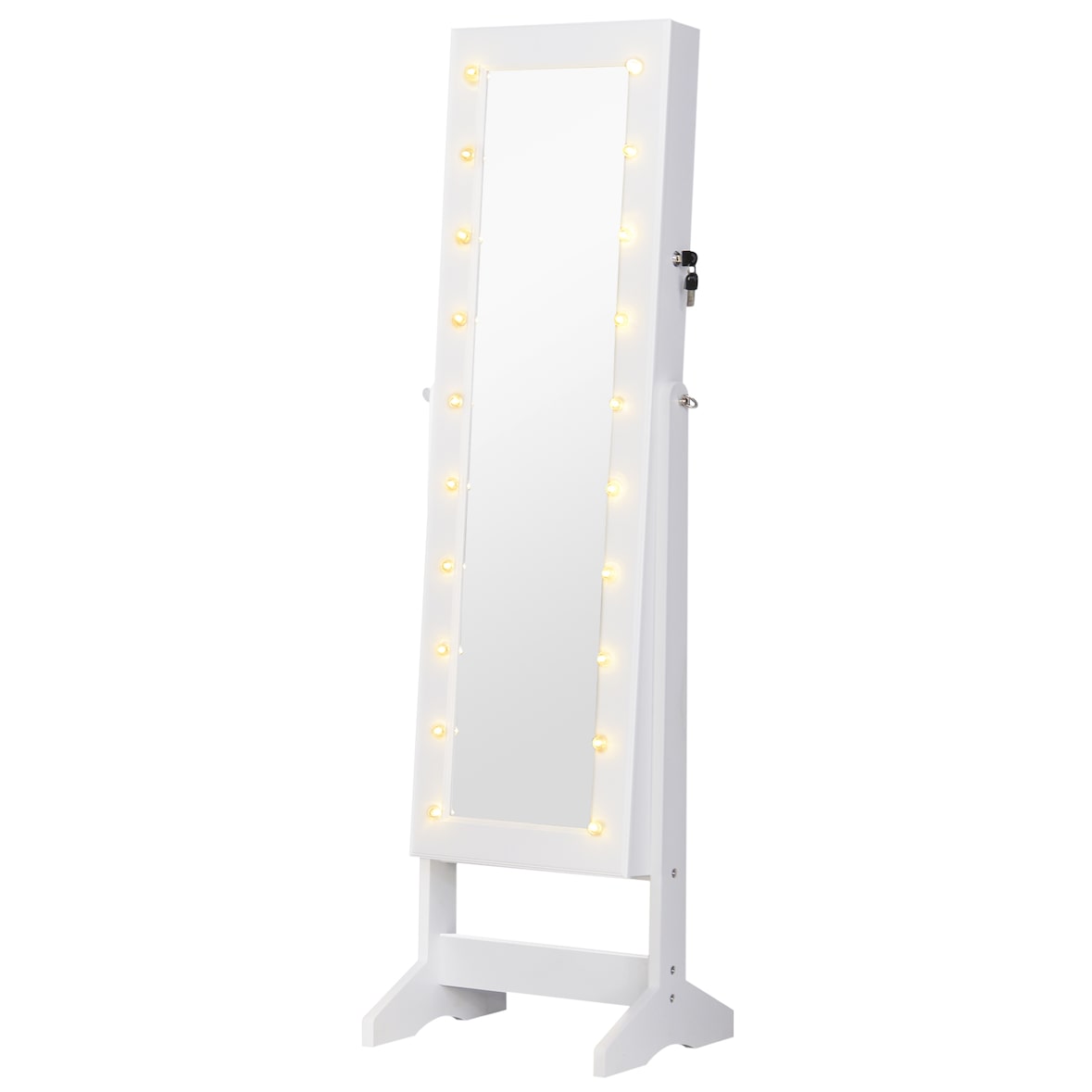 Espejo Joyero con 20 Luces LED Armario Joyero Reclinable con Guardajoyas Anillos Pendientes Collares Cerradura y Llaves 40x37x146 cm