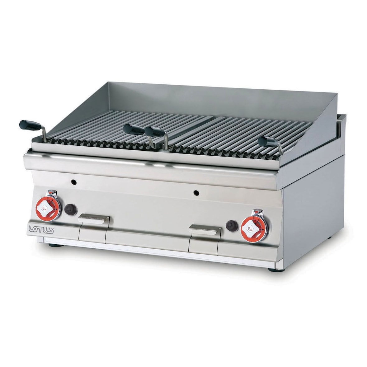 Griglia elettrica trifase da banco. 2 griglie in acciaio inox cm 38x42,5 regolabili. 2 zone di cottura. Misure 80x60 h28 cm. Modello CWT-68ET