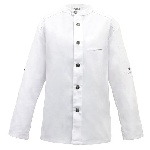 225 - Kochjacke Bikerstyle, langarm, Druckknöpfe : weiß 65% Polyester 35%Baumwolle 220 g/m² 4XL