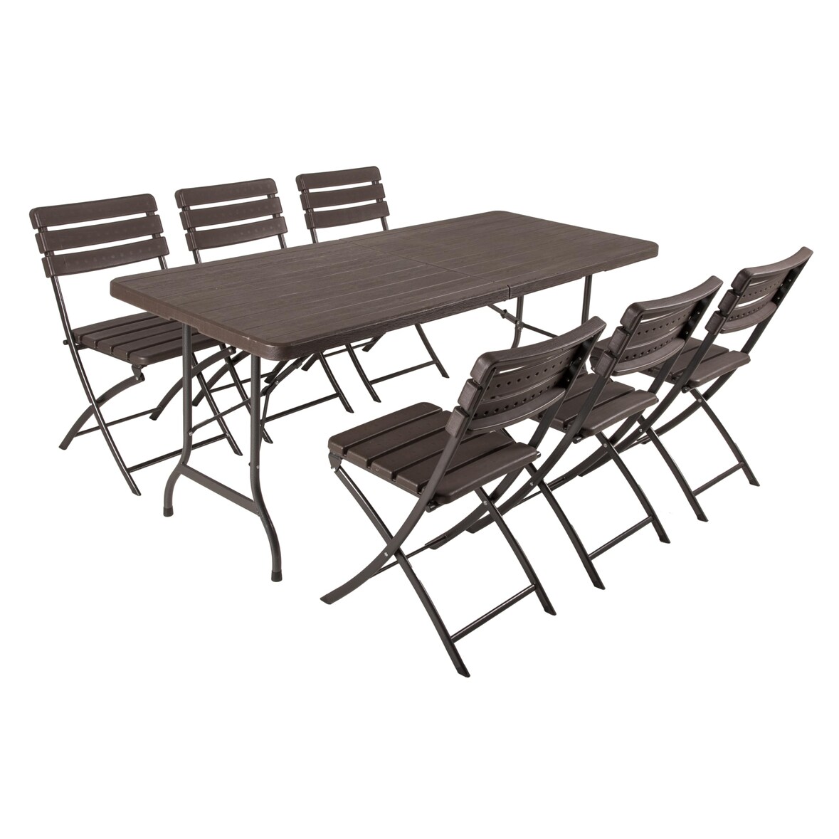 Garten-Sitzgruppe NORA 7-tlg. - Kunststoff, Braun | Gartenmöbel-Set Gartengarnitur Garten-Essgruppe mit Stühlen und Esstisch