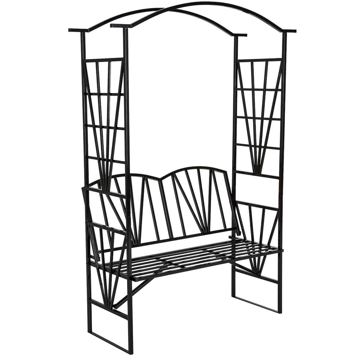 tectake Arche de jardin avec banc intégré - noir - 400769
